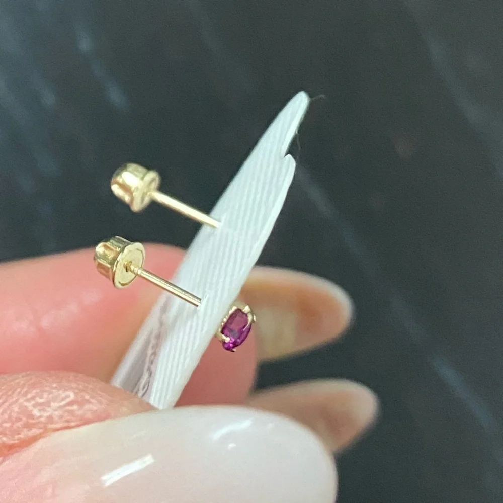 New 14K YELLOW GOLD pink cz stone Earrings 3mm Stud Earrings with Screw back